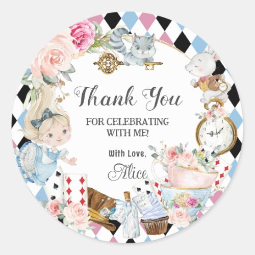 Alice in Wonderland Birthday High Tea Party  Classic Round Sticker