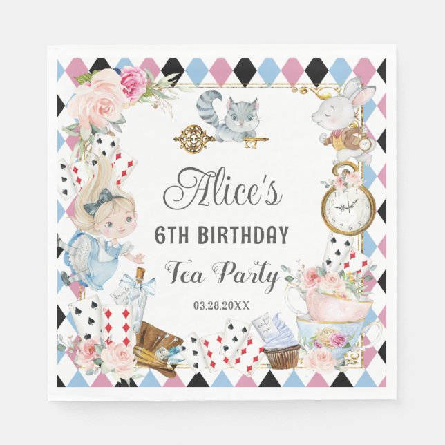 Alice in Wonderland Birthday High Tea Party  Napkins (Front)
