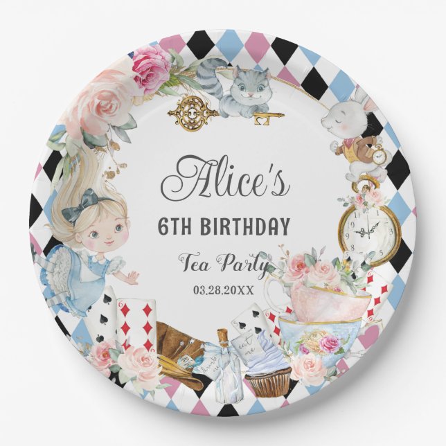 Alice in Wonderland Birthday High Tea Party  Paper Plates (Front)