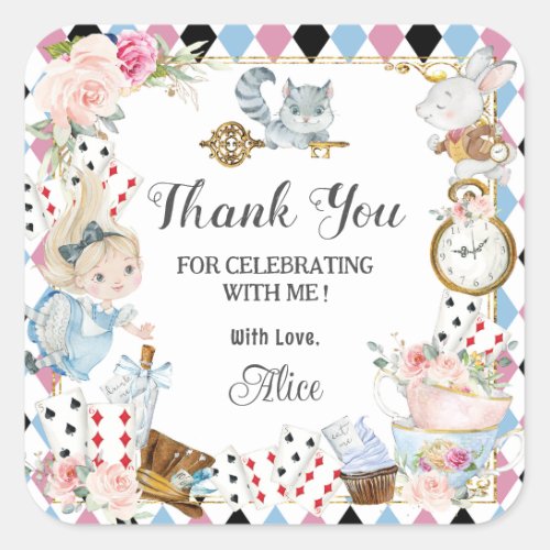 Alice in Wonderland Birthday High Tea Party  Square Sticker