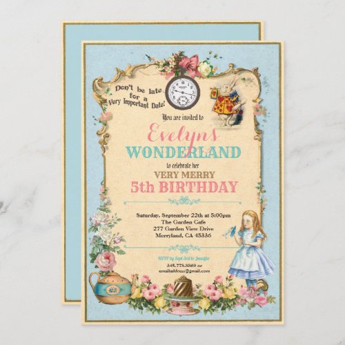 Alice in Wonderland birthday invitaion blue Invitation
