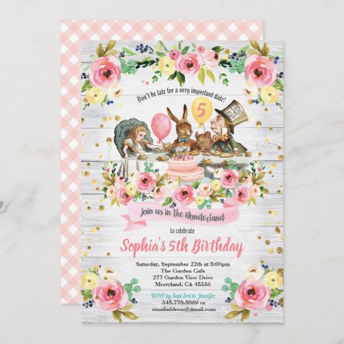 Alice in Wonderland birthday invitaion floral Invitation