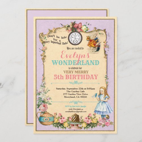Alice in Wonderland birthday invitaion purple Invitation