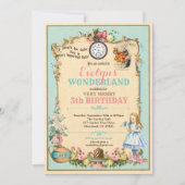 Alice in Wonderland birthday invitaion turquoise Invitation (Front)