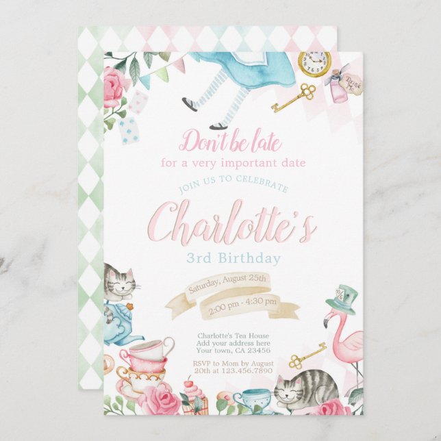 Alice in Wonderland Birthday Invitation (Front/Back)