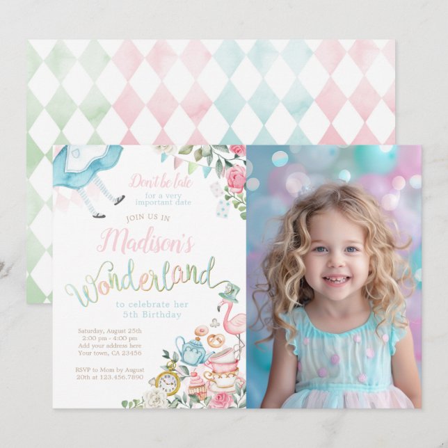 Alice in Wonderland Birthday Invitation (Front/Back)