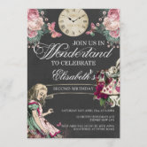 Watercolor Vintage Alice In Wonderland Birthday Invitation