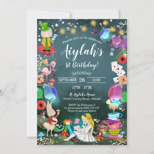 Alice in Wonderland Birthday Invitation Enchanted