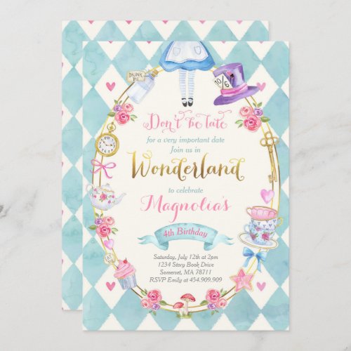 Alice In Wonderland Birthday Invitation Tea Party