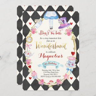 Printed Invitations Girls First Birthday Invitation Any Age Mad Hatter Tea Party #124 Wonderland Birthday Invitation