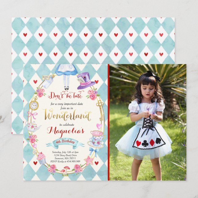 Alice In Wonderland Birthday Invitation Tea Party (Front/Back)