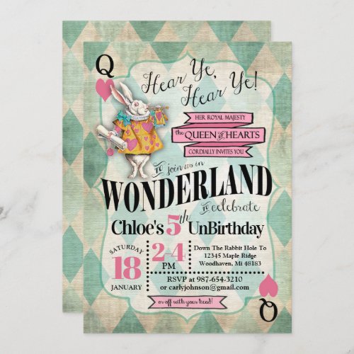 Alice In Wonderland Unbirthday Birthday Tea Party Invitation Card