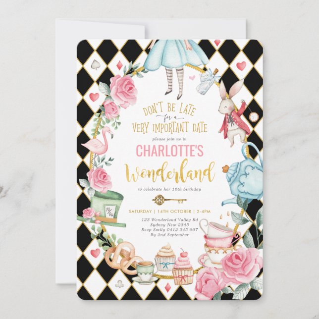 Alice in Wonderland Birthday Mad Hatter Tea Party Invitation (Front)