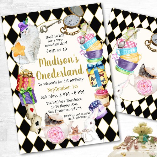 Alice in Wonderland Birthday Onederland Invitation