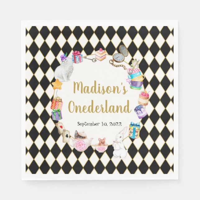 Alice in Wonderland Birthday Onederland Napkins (Front)