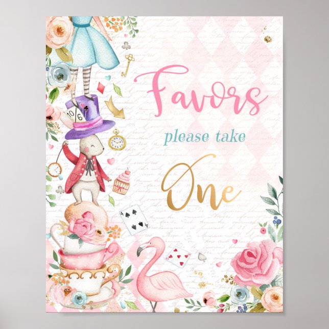 Alice In Wonderland Birthday Party Favor Gift Sign (Front)