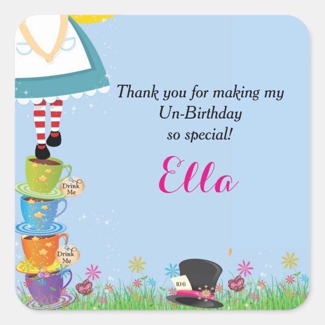 Alice in Wonderland Birthday Party Favor Stickers (Front)