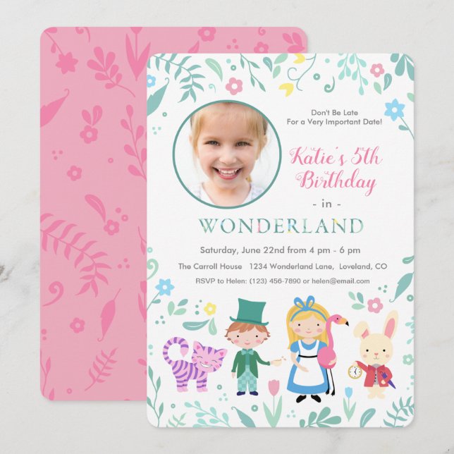 Alice in Wonderland Birthday Party Invitation (Front/Back)