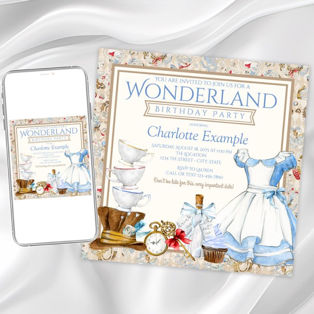 Alice In Wonderland Birthday Party Invitation (Pretty watercolor Alice in Wonderland any event invitation. All text can be changed as needed.)