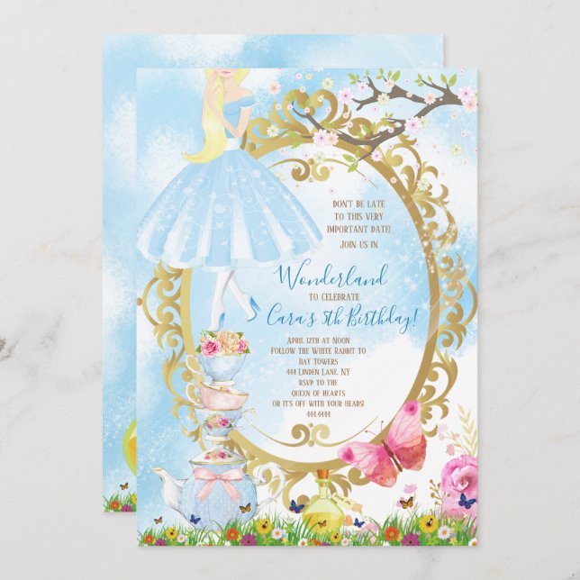 Alice in Wonderland Birthday Party Invitation (Front/Back)
