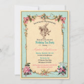 Alice in Wonderland birthday party invitation teal (Front)