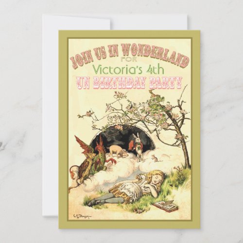 Alice in wonderland birthday party invitations
