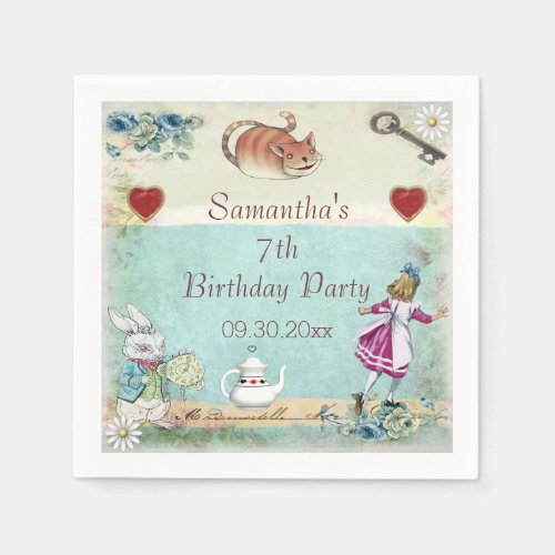 Alice in Wonderland Birthday Party Personalized Paper Napkins