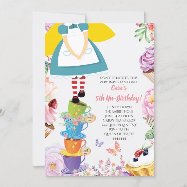 Alice in Wonderland Birthday Party Spring Invite (Front)