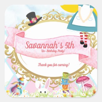 Alice In Wonderland Birthday Party Square Sticker by ThreeFoursDesign at Zazzle