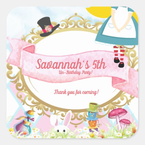 Alice in Wonderland Birthday Party Square Sticker