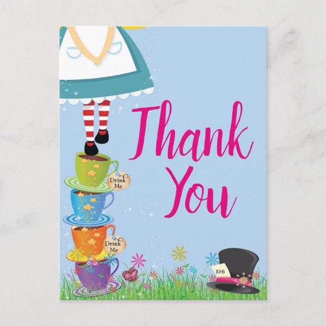 Alice in Wonderland Birthday Party Thank you notes (Front)