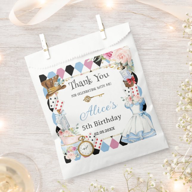Alice in Wonderland Birthday Tea Party  Favor Bag (Clipped)