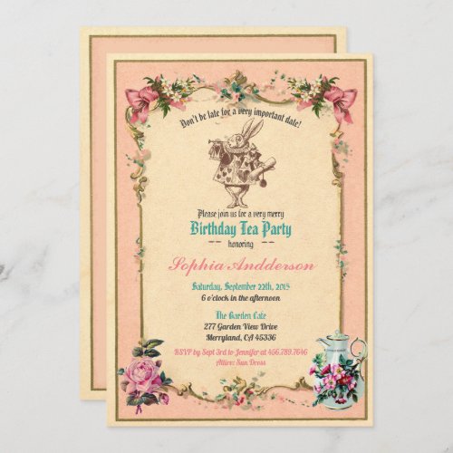 Alice in Wonderland birthday tea party invitation