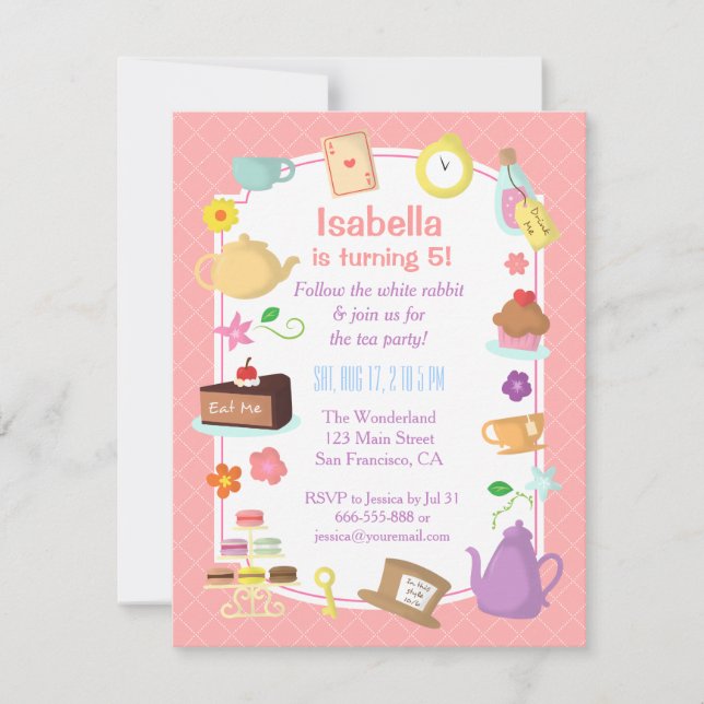 Alice in Wonderland Birthday Tea Party Invitations (Front)