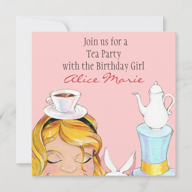 Alice In Wonderland Birthday Tea Party Invite (Front)