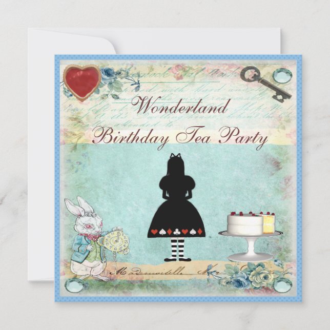 Alice in Wonderland Birthday Tea Party Invites (Front)