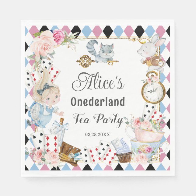 Alice in Wonderland Birthday Tea Party  Napkins (Front)