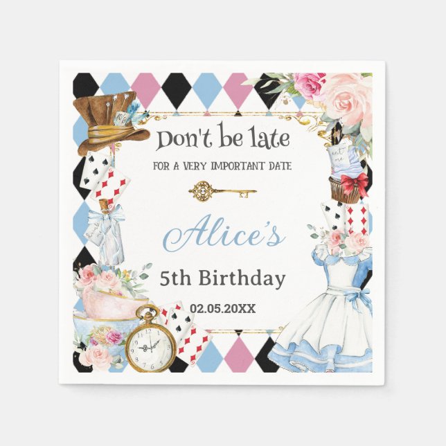 Alice in Wonderland Birthday Tea Party  Napkins (Front)