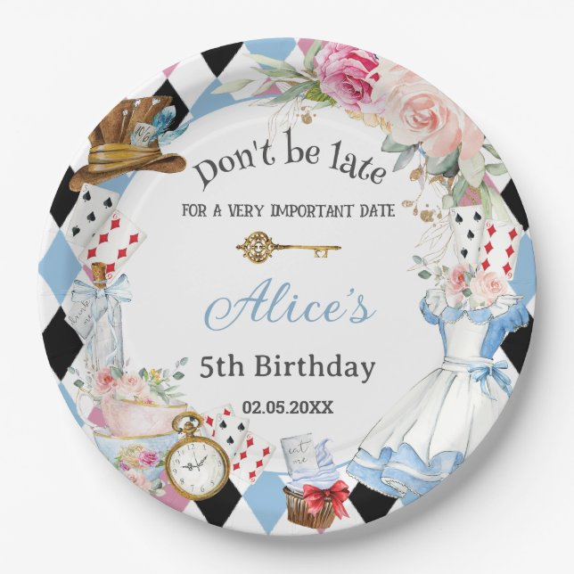 Alice in Wonderland Birthday Tea Party  Paper Plates (Front)