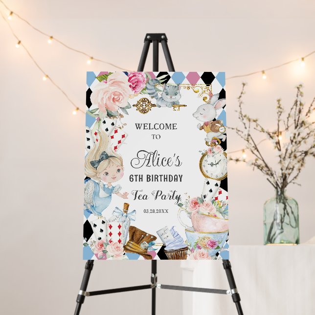Alice in Wonderland Birthday Tea Party Welcome Foam Board (In Situ (Stand))
