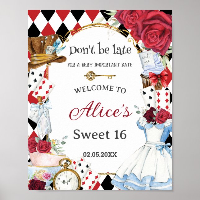 Alice in Wonderland Birthday Tea Party Welcome Poster (Front)