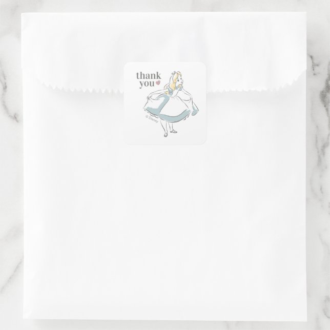 Alice in Wonderland Birthday Thank You Square Sticker (Bag)