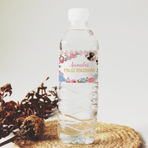 Alice in Wonderland Birthday Water Bottle Label