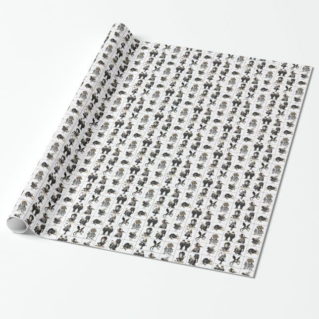 Alice in Wonderland Black/Gold in Table on White Wrapping Paper (Unrolled)