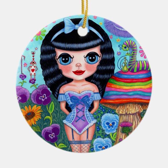 Alice in Wonderland Black Hair Cheshire Cat Cute Ceramic Ornament (Front)