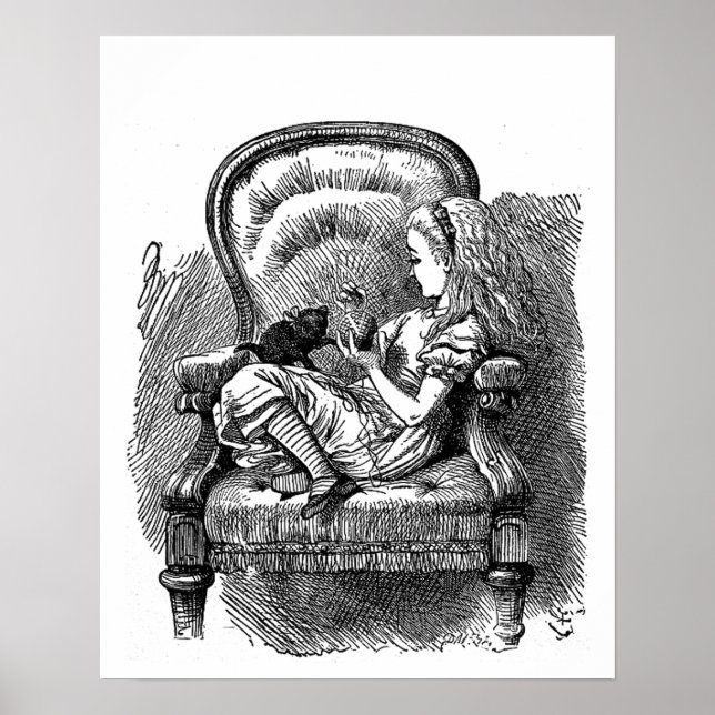 Alice in Wonderland black kitten vintage antique Poster (Front)