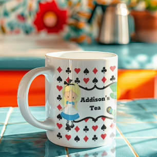 Alice in Wonderland Black Red Card Deck Monogram Coffee Mug