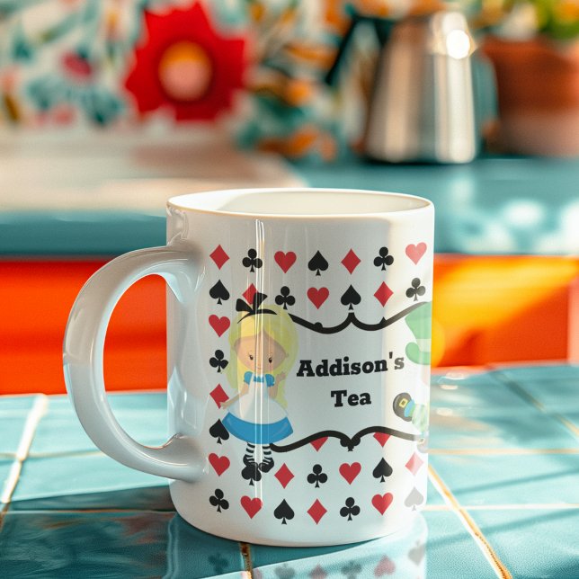 Alice in Wonderland Black Red Card Deck Monogram Coffee Mug (Creator Uploaded)