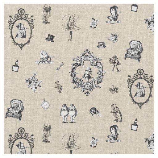 Alice in Wonderland Black/White on Canvas Texture Fabric