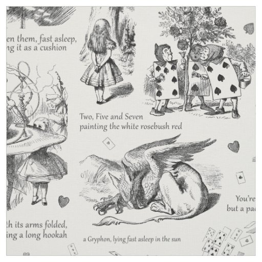 Alice in Wonderland Black White Toile Fabric